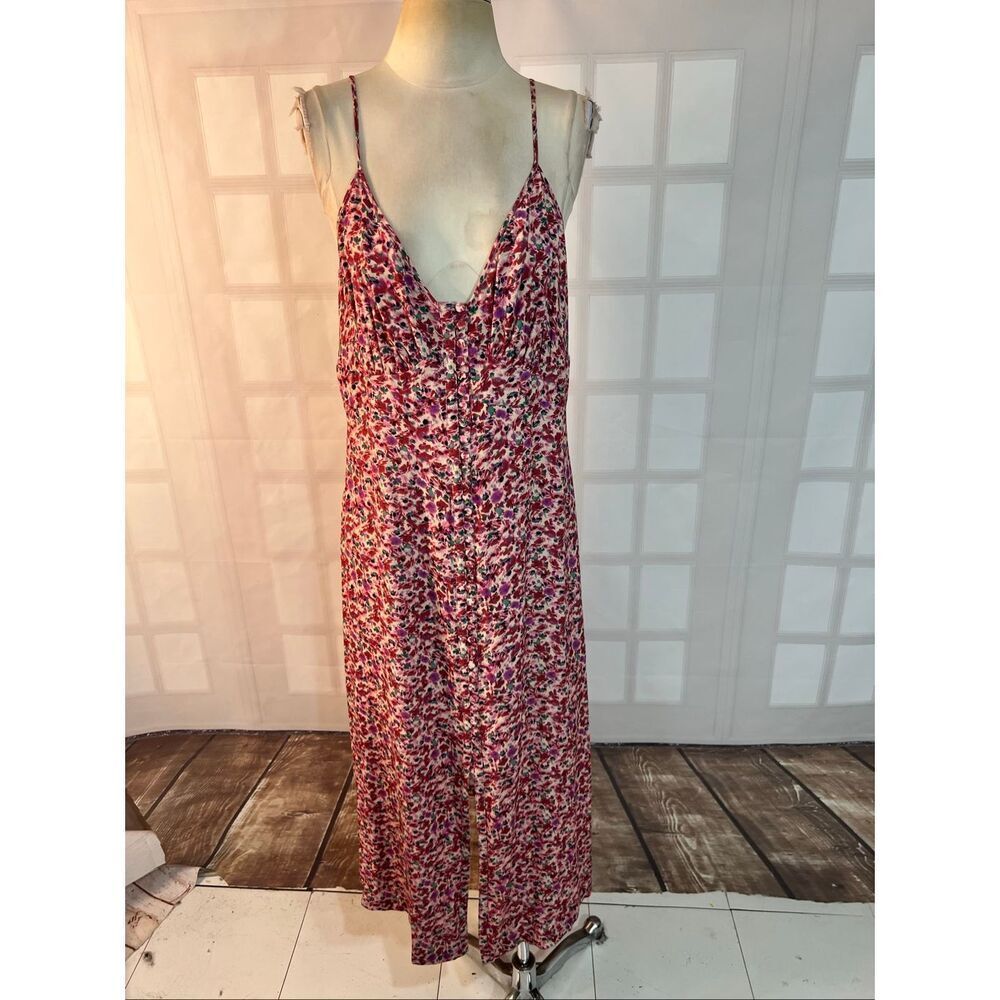 Amour Vert Pink Ditsy Floral Sleeveless Lined V-Neck Button Up Sundress Size XL